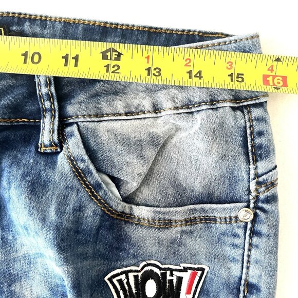 Rebel Love Women Distressed Patch Mid Wash Blue Skinny Stretch Jean Sz 13/14 NWT - Picture 11 of 14